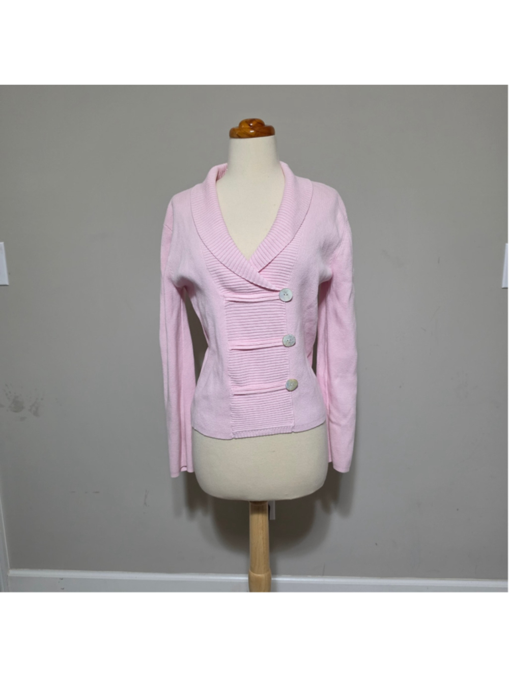 Cato Pink Shawl Collar Cardigan Sweater Women's L Button Front Cotton